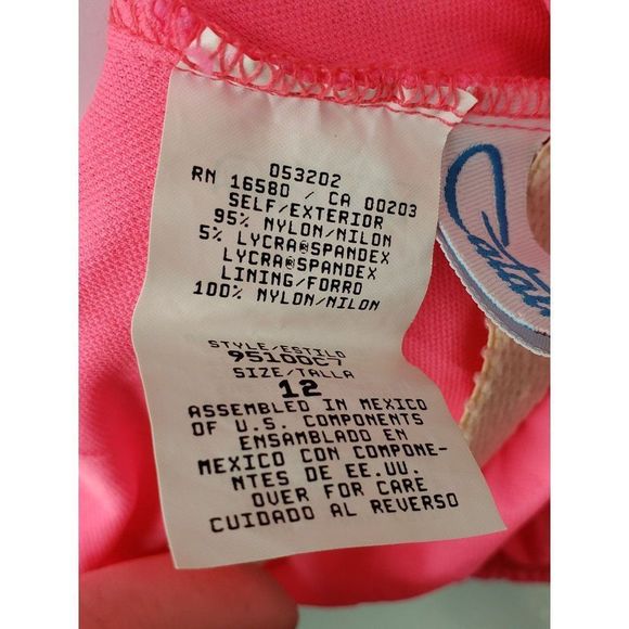 Catalina Vtg 90s Hot pink eyelet bathing suit Open Back sz 12 one piece swimsuit - Picture 7 of 11